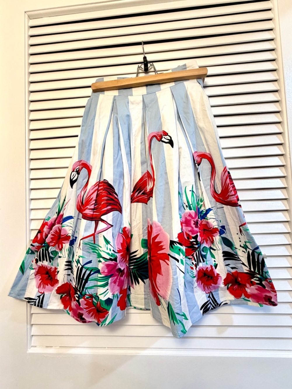 Striped Floral Flamingo Pleated A-Line Skirt - Medium - Picture 5 of 5